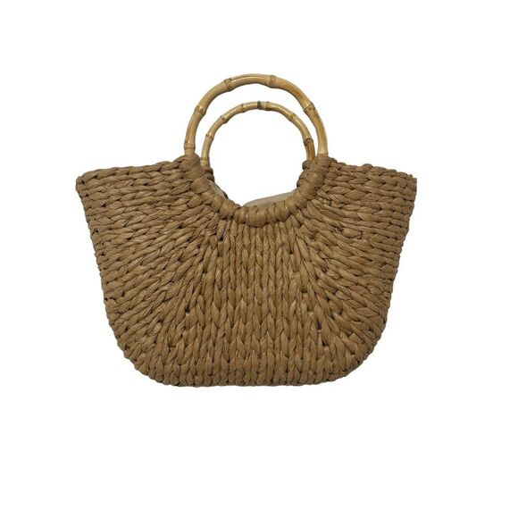 Woven Jute Rope Straw Summer Tote Crescent Double Handle Drawstring‎ Handbag - Picture 3 of 6